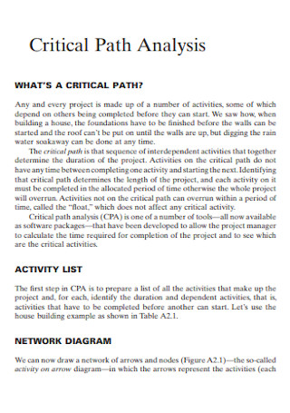 Printable Critical Path Analysis