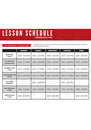 Printable Lesson Schedule
