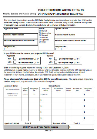 Projected Income Worksheet
