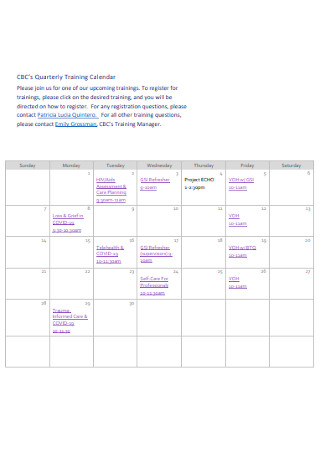 Quarterly Training Calendar