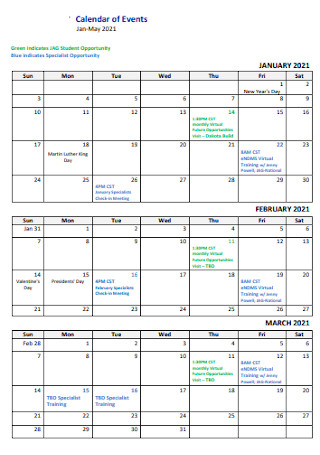 Quaterly Calendar of Events