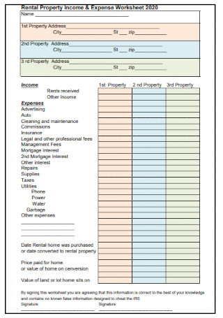 Rental Property Income and Expense Worksheet
