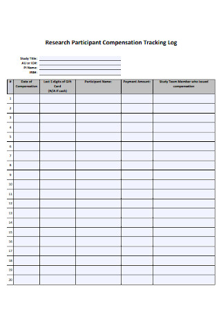 Research Participant Compensation Tracking Log