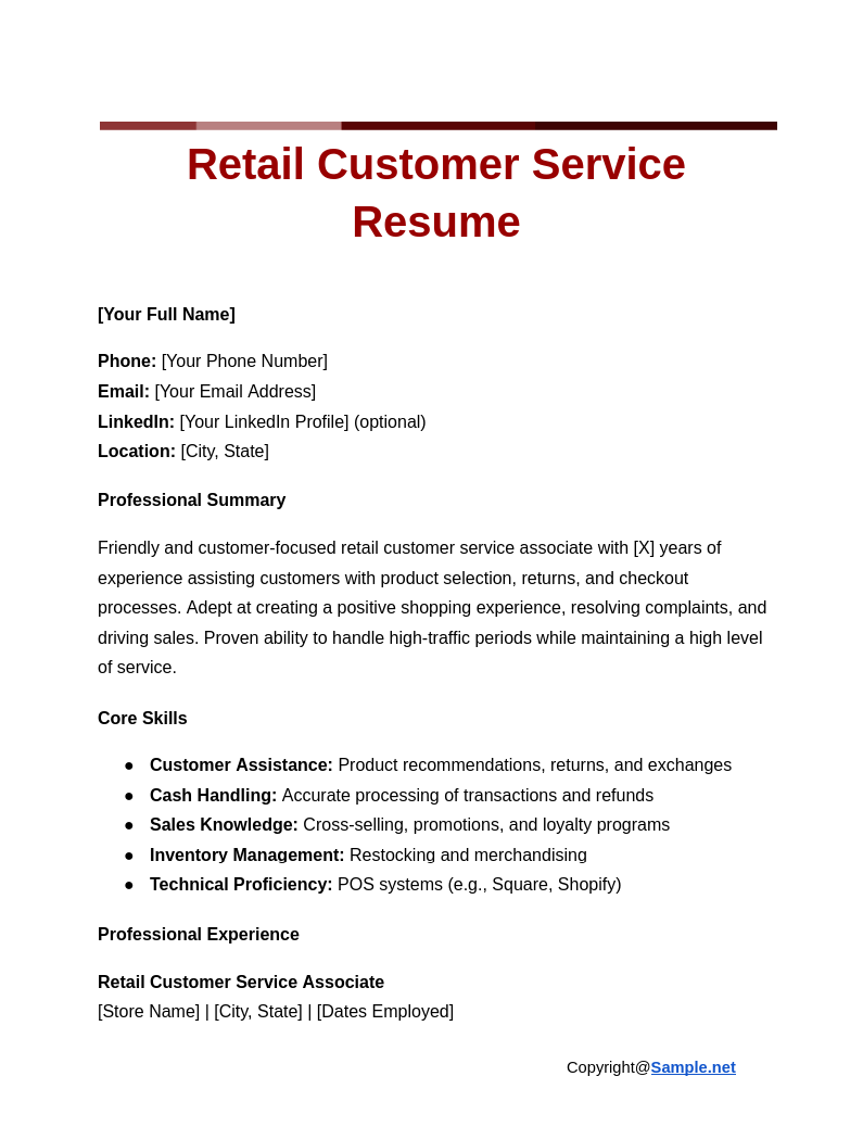 Retail Customer Service Resume Google Docs 11 06 2024 04 13 PM