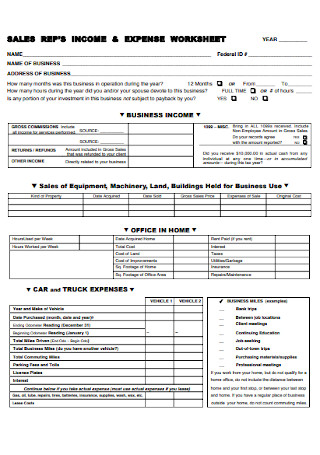 Sales Income and Expense Worksheet