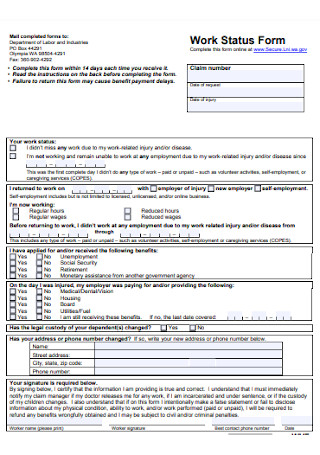 Sample Work Status Form