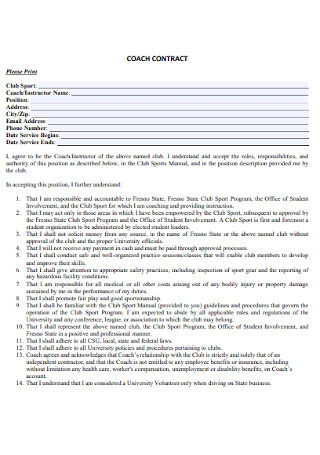 Standard Coach Contract