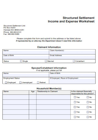 Structured Settlement Income and Expense Worksheet