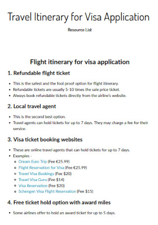 Travel Itinerary for Visa Application