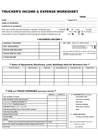Truckers Income and Expense Worksheet