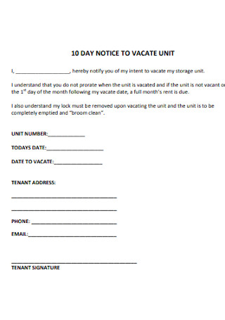 10 Day Notice of Intent to Vacate