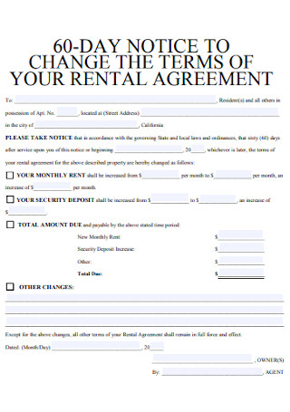 60 Day Notice of Rent Increase