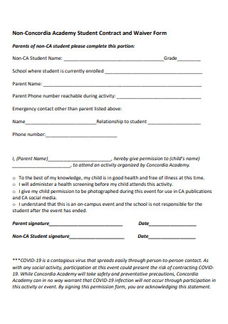 Academy Student Contract and Waiver Form