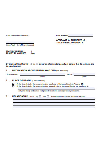 Affidavit For Transfer of Title to Real Property