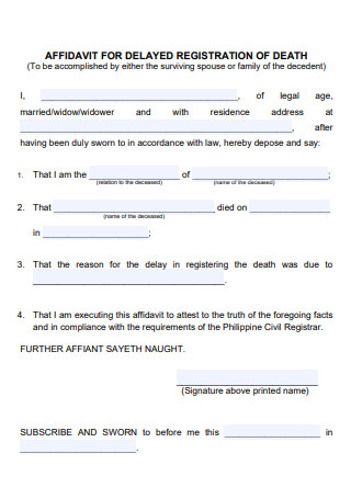 Affidavit for Delayed Registration of Death