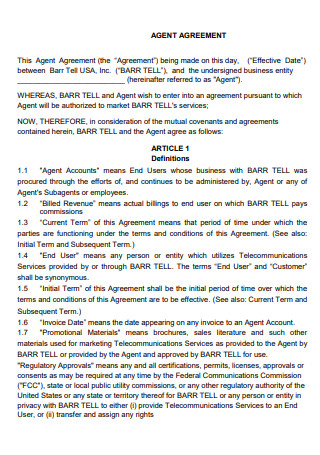 Agent Agreement in PDF
