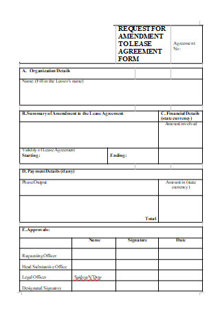 Amendment to Lease Agreement Form