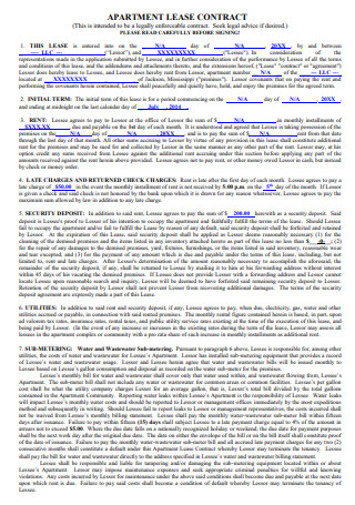 Apartment Lease Contract Template