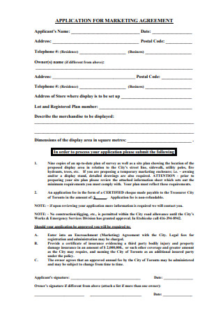 Application For Marketing Agreement