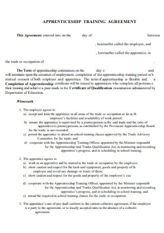 Apprenticeship Training Agreement