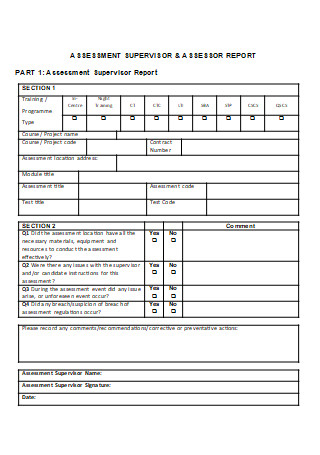 Assessment Supervisor Report