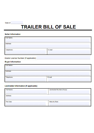 Basic Trailer Bill of Sale