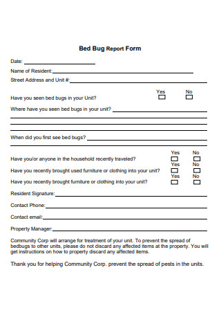 Bed Bug Report Form