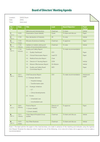 Board of Directors Meeting Agenda