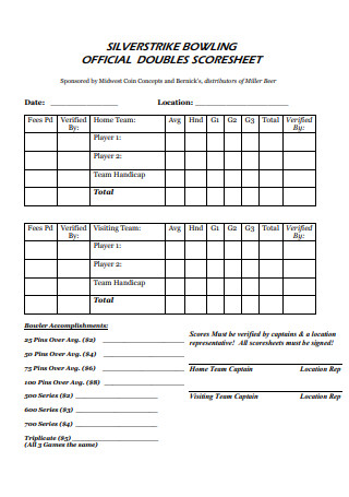 Bowling Official Score Sheet