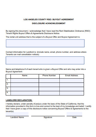 Buyout Agreement Disclosure Acknowledgment