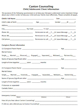 Child Counseling Form