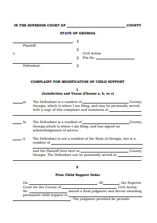 Child Support Modification Complaint