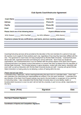 Club Sports Coach and Instructor Agreement