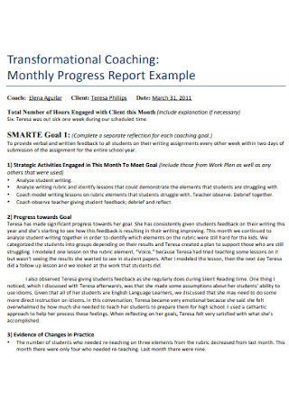 Coaching Monthly Progress Report