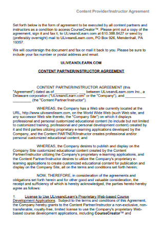 Content Provider and Instructor Agreement 