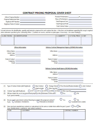 Contract Pricing Proposal Cover Sheet