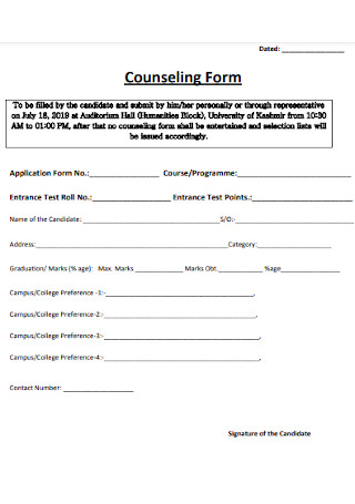 Counseling Form Format