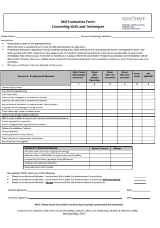 Counseling Skill Evaluation Form