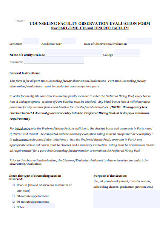Counsiling Faculty Observation Form