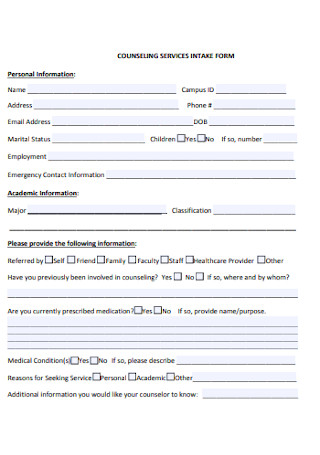 Cunseling Service Intake Form