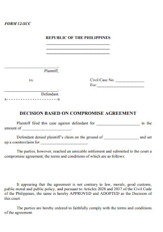 Decision Based on Compramise Agreement