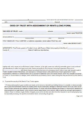 Deed of Trust with Assigment of Rents