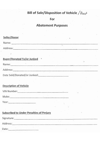 Disposition of Vehicle Bill of Sale