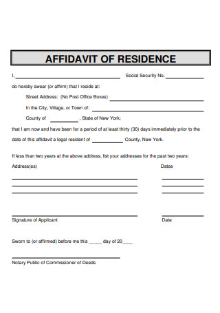 Draft Affidavit of Residence