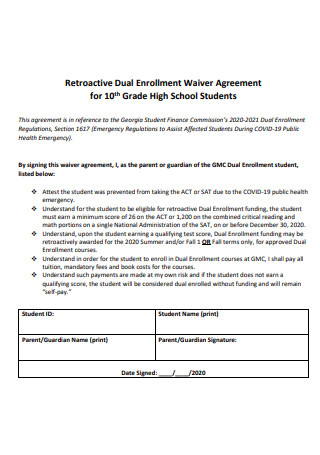 Dual Enrollment Waiver Agreement
