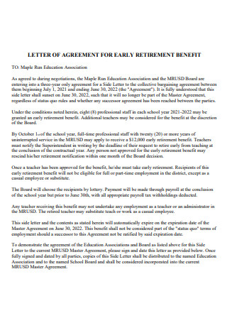 Early Retirement Agreement Letter