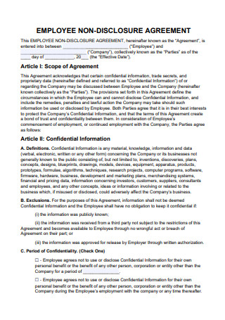 Employee Non Disclosure Agreement Template