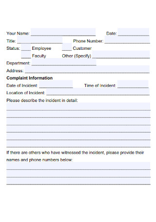 Employee Write Up Complaint Form
