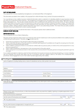 Employement Proposal Form