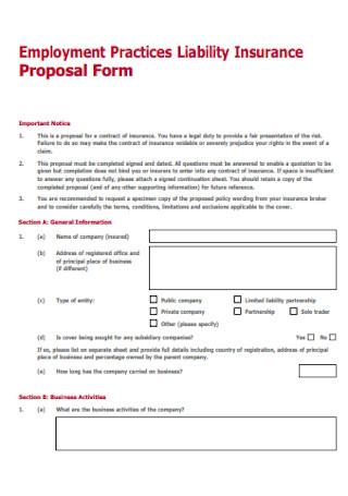 Employment Insurance Proposal Form